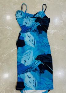 Blue Abstract Print Bodycon Dress