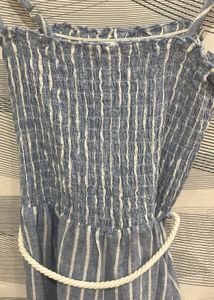 Blue Striped Smocked Midi Dress  Size S