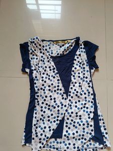 Beautiful White And Blue Polka Dot Top