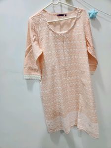 New Peach Lakhnavi Embroided Kurti