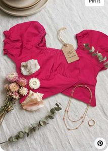 Hot Pink Puff Sleeve Lace Top