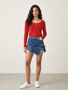Red Long Sleeve Casual Top