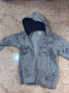 Gray Floral Print Zip-Up Hoodie