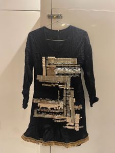 Unique Embellished Black Mini Dress
