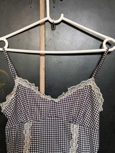 Gingham Camisole Top with Lace Trim