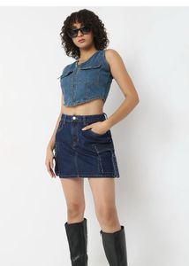 Denim Cargo Highrise Skirt