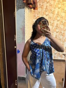 Boho Blue Floral Print Top