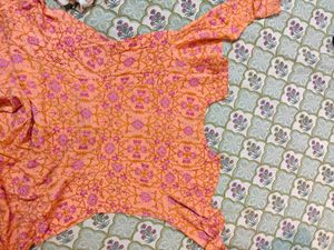 Peach Floral front open anarkali Kurta