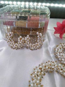 Elegant Pearl Beaded Bracelet Set with Golden Bead