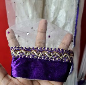 Elegant White &amp; Purple Anarkali Suit Gown
