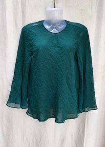Emerald Green Sheer Bell Sleeve Top