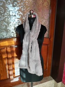 Elegant Grey Real Fur Scarf