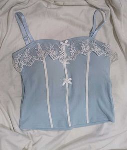 𑣲⋆ Y2k baby blue cami with inbuilt bra ˚˖𓍢ִ