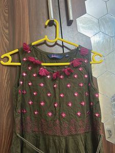 Olive Green Embroidered Maxi Dress
