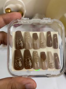 Elegant Gold Ombre Coffin Nails