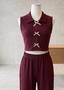 Cute Maroon Ribbed Co-ord Set