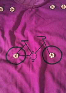 Chic Purple Bell Sleeve Crop Top with Bicycle Prin