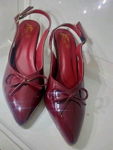 Burgundy Slingback Heels with Bow Detail