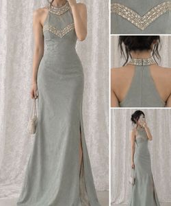 Sequin Embellished Halter Neck Dress