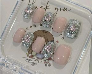 Pink &amp; Silver Heart Press-On Nails