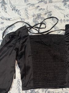 Chic Black Satin Square Neck Top