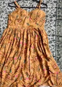Padded Mustard Floral Smocked Mini Dress
