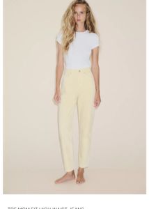 Pale Yellow Mom Fit High Waist Jeans