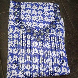 Blue & White Floral Kurta with Sequins