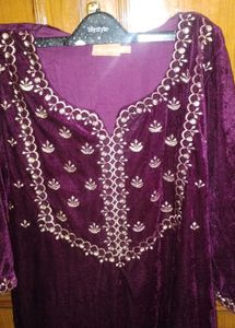 Elegant Purple Velvet Kurta with Embroidery