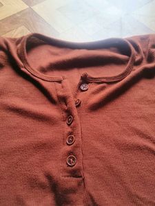 Ribbed Henley Long Sleeve Top