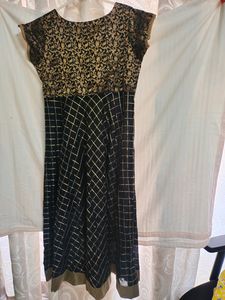 New* MBE Black And Golden Checked Anarkali Kurta