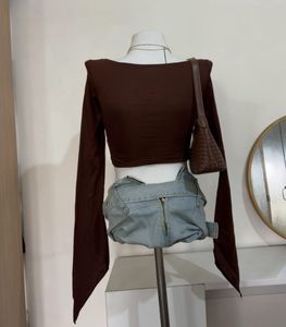 Chic Brown Corset Top with Bell Sleeves