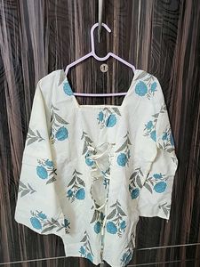 White Kurta with Blue Floral Print