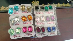 Sparkling Gemstone Stud Earrings Set 12