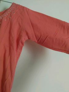 Peach Light Pink Kurta For Girls