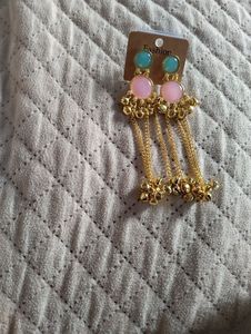 Kashmiri Gungro jumka Green Geometric and Pink Ova