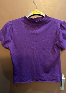 Purple Mock Neck Short Sleeve Top