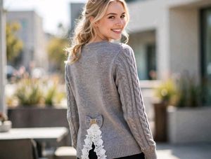 grey  Knit bow Sweater