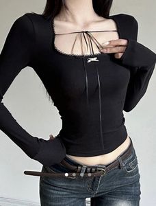 Chic Black Long Sleeve Tie-Front Top.S Size.