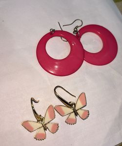 Chic Pink Hoop & Butterfly Earrings Set