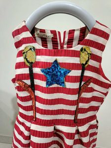 Cute Red &amp; White Striped Dress with Star Detail