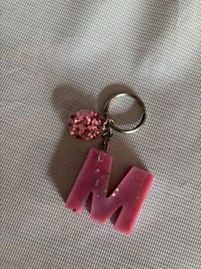 Pink Glitter Letter "M" Keychain