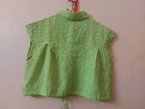 Lime Green Textured Button-Up Top