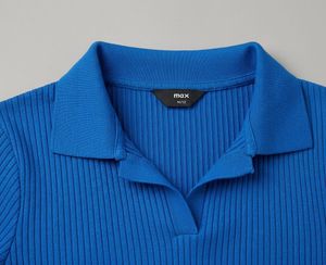 Max Ribbed Blue Polo Crop Top