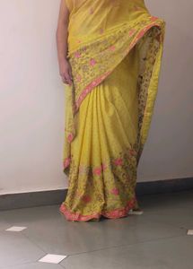 Beautiful Yellow Embroidered Saree