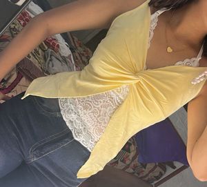 Cute Yellow Lace Trimmed Cami Top