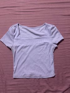 Cute Lilac Ribbed Square Neck Top