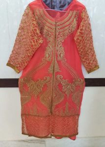 Elegant Coral Embroidered Kurta Set