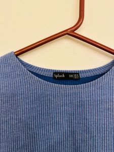 Blue Ribbed Crop Top