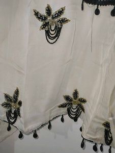 Cream Dupatta with Black Embroidery